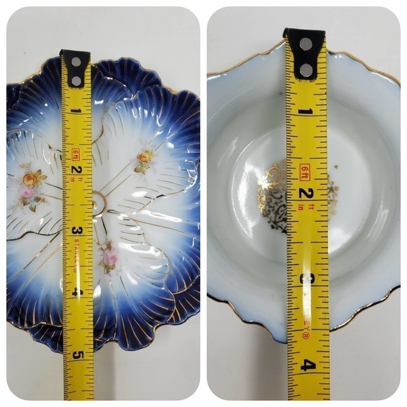 Antique Victoria LS&S Carlsbad Austria Flow Blue Bowl Ramekin and Saucer Set - Picture 10 of 12